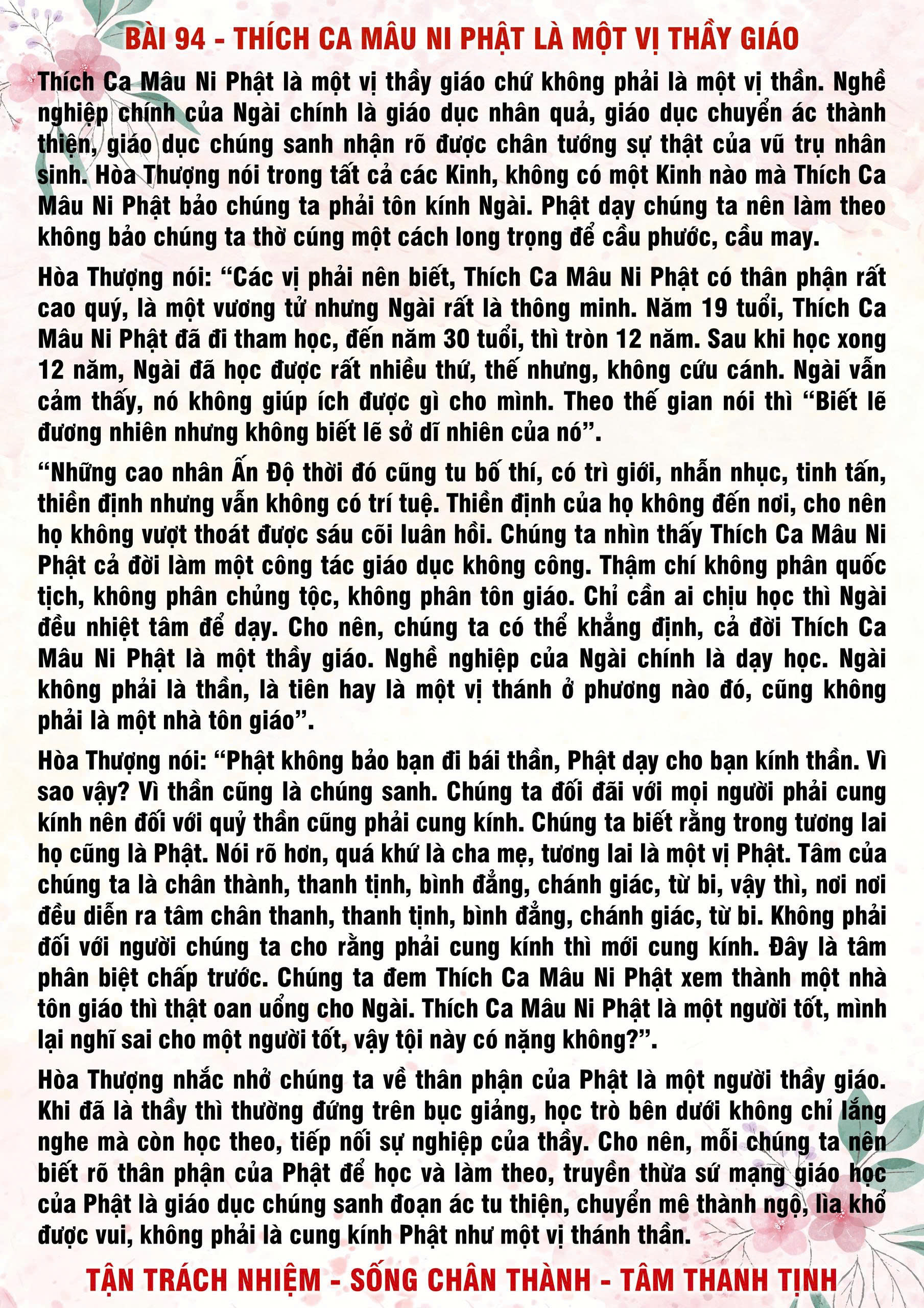 94 · PHTT - Thích Ca Mâu Ni Phật Là Một Vị Thầy Giáo - 94